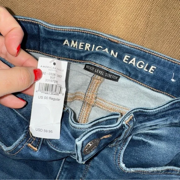 American Eagle NWT! Next Level Stretch Blue Wash Hi-Rise Jegging Jeans Size 00 - Picture 6 of 15